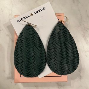 Nickel & Suede Large Evergreen Knit Teardrop Earrings
